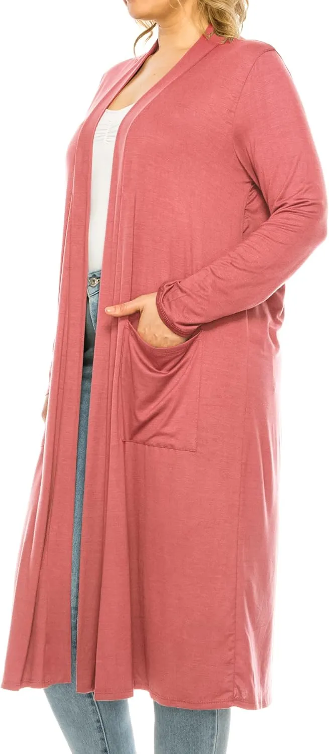 Women's Plus Size, Casual Long Open Front Drape Lightweight Duster Sweater Cardigan.