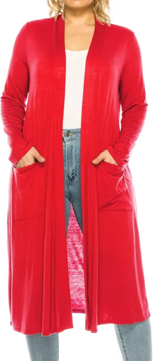 Women's Plus Size, Casual Long Open Front Drape Lightweight Duster Sweater Cardigan.