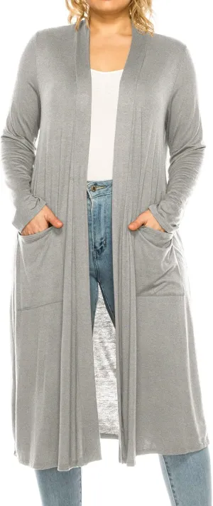 Women's Plus Size, Casual Long Open Front Drape Lightweight Duster Sweater Cardigan.
