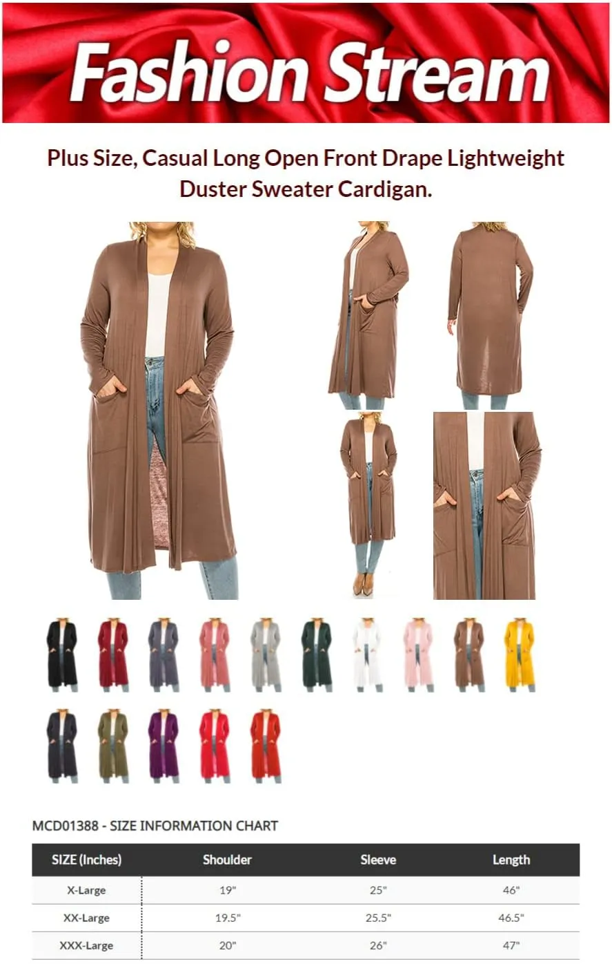 Women's Plus Size, Casual Long Open Front Drape Lightweight Duster Sweater Cardigan.