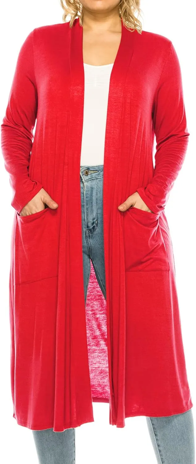 Women's Plus Size, Casual Long Open Front Drape Lightweight Duster Sweater Cardigan.
