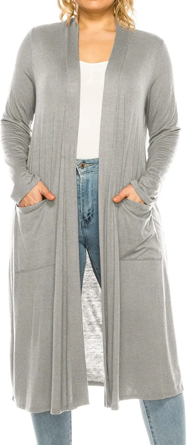 Women's Plus Size, Casual Long Open Front Drape Lightweight Duster Sweater Cardigan.