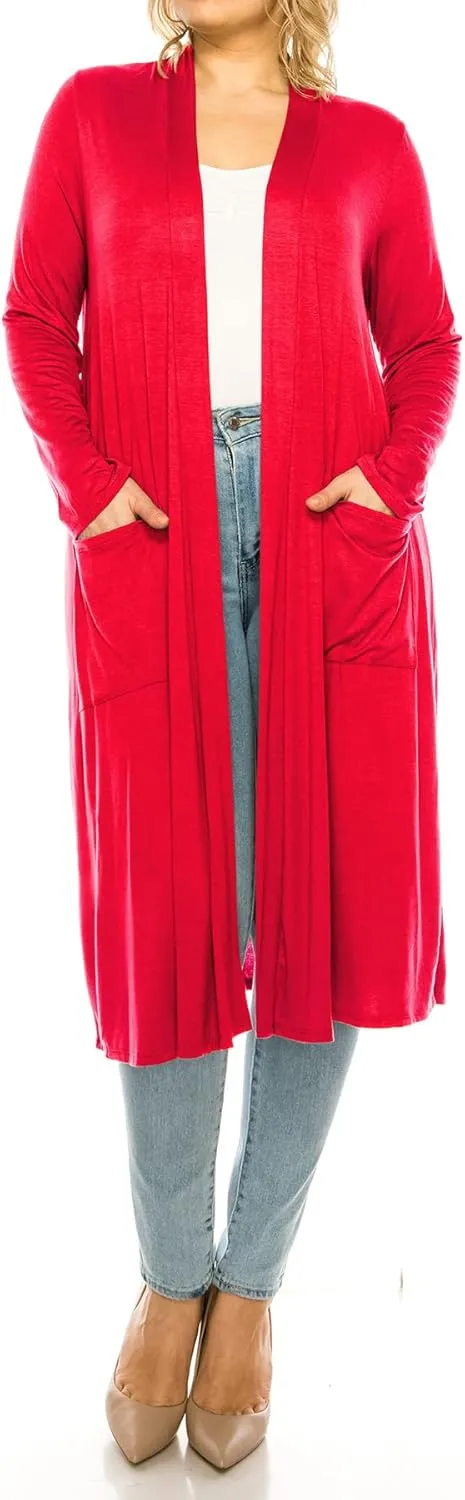 Women's Plus Size, Casual Long Open Front Drape Lightweight Duster Sweater Cardigan.