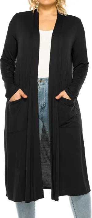 Women's Plus Size, Casual Long Open Front Drape Lightweight Duster Sweater Cardigan.