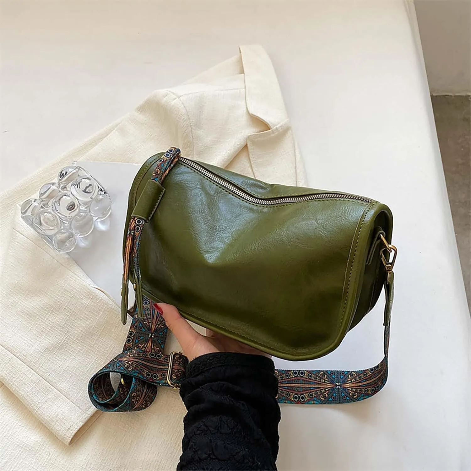 Womens Purses Crossbody, Faux Soft Leather Fashion Messenger Bags Vintage Shoulder Satchel Bag with Adjustable Strap