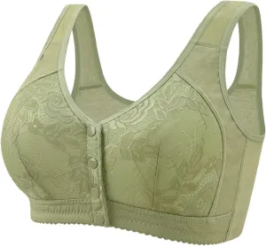 Women'S Sports Solid Color Lace Front Fastening Easy to Wear Bra without Steel Ring Comfortable Breathable Bra, Large