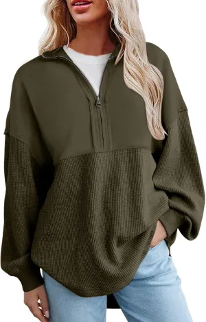 Womens Sweatshirt Casual Waffle Knit Half Zip Hoodies Pullover Loose Long Sleeve Tops Soft Spring Outfits 2025