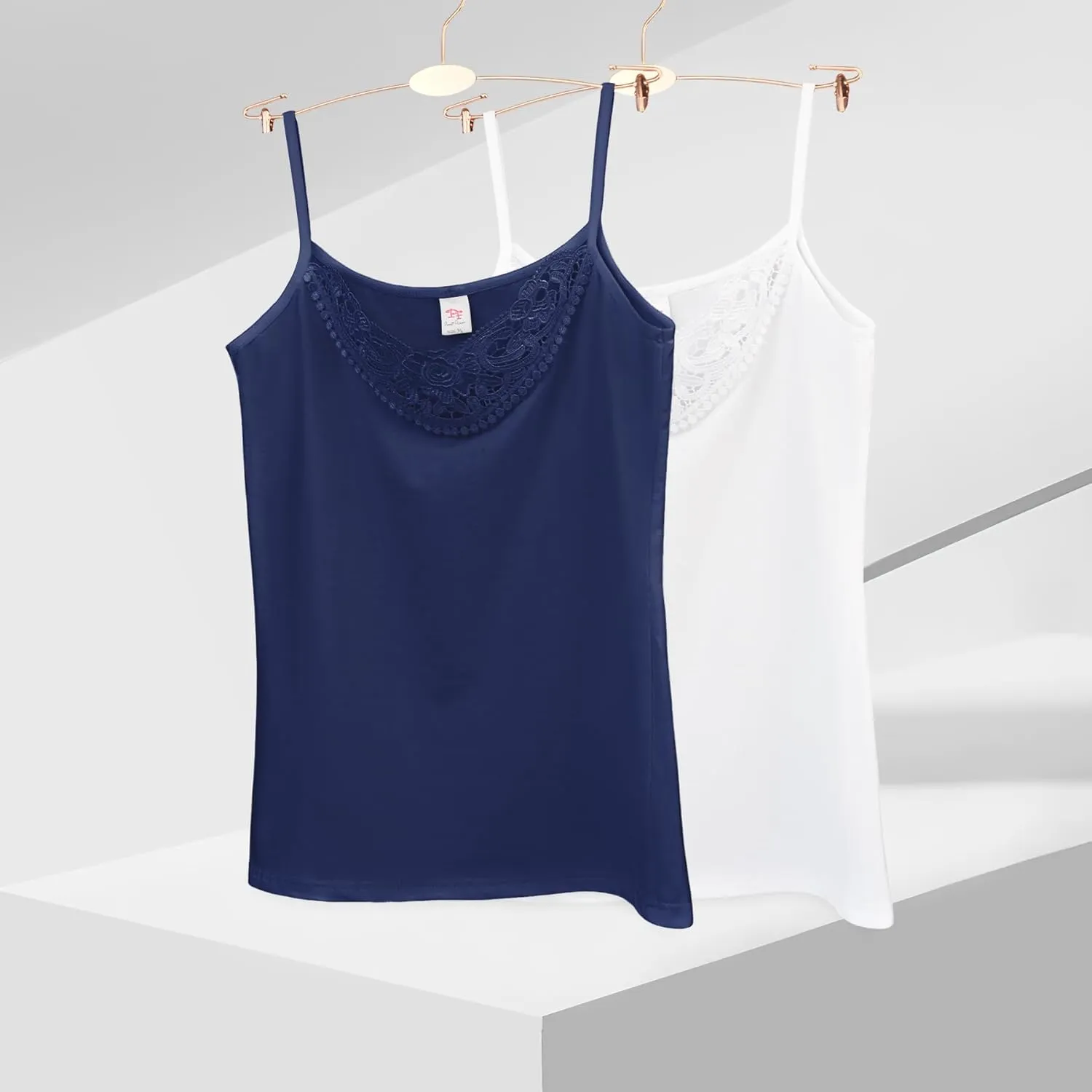 Womens Tank Top Camisoles with Premium Cotton Italian Design - Trimmed with Flower Lace on Neckline