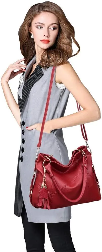 Women's Tote Shoulder Bag Handbag Purses Satchel Shoulder Bags Handle Bag Leather tassel (Brown)