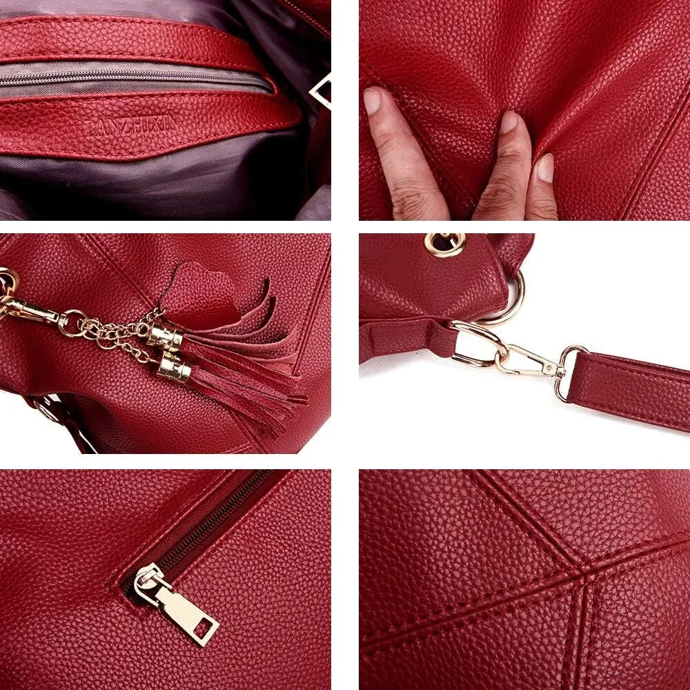 Women's Tote Shoulder Bag Handbag Purses Satchel Shoulder Bags Handle Bag Leather tassel (Brown)