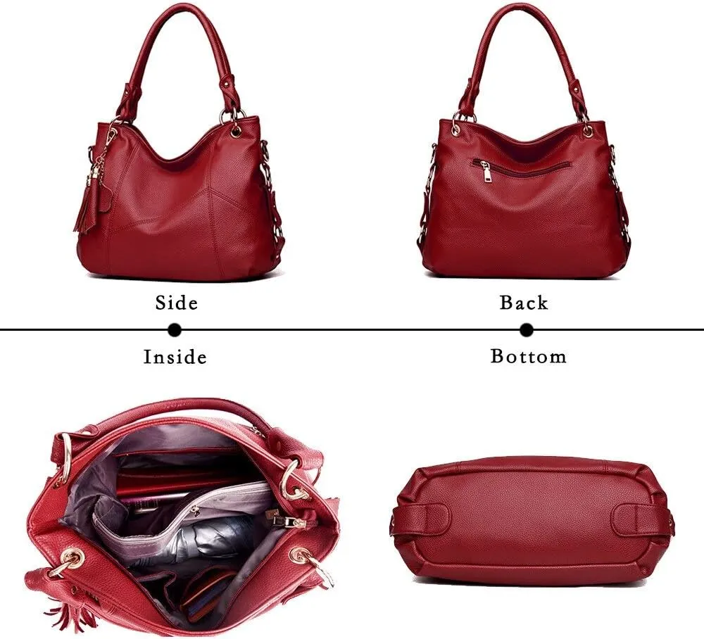 Women's Tote Shoulder Bag Handbag Purses Satchel Shoulder Bags Handle Bag Leather tassel (Brown)