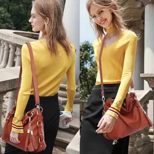 Women's Tote Shoulder Bag Handbag Purses Satchel Shoulder Bags Handle Bag Leather tassel (Brown)