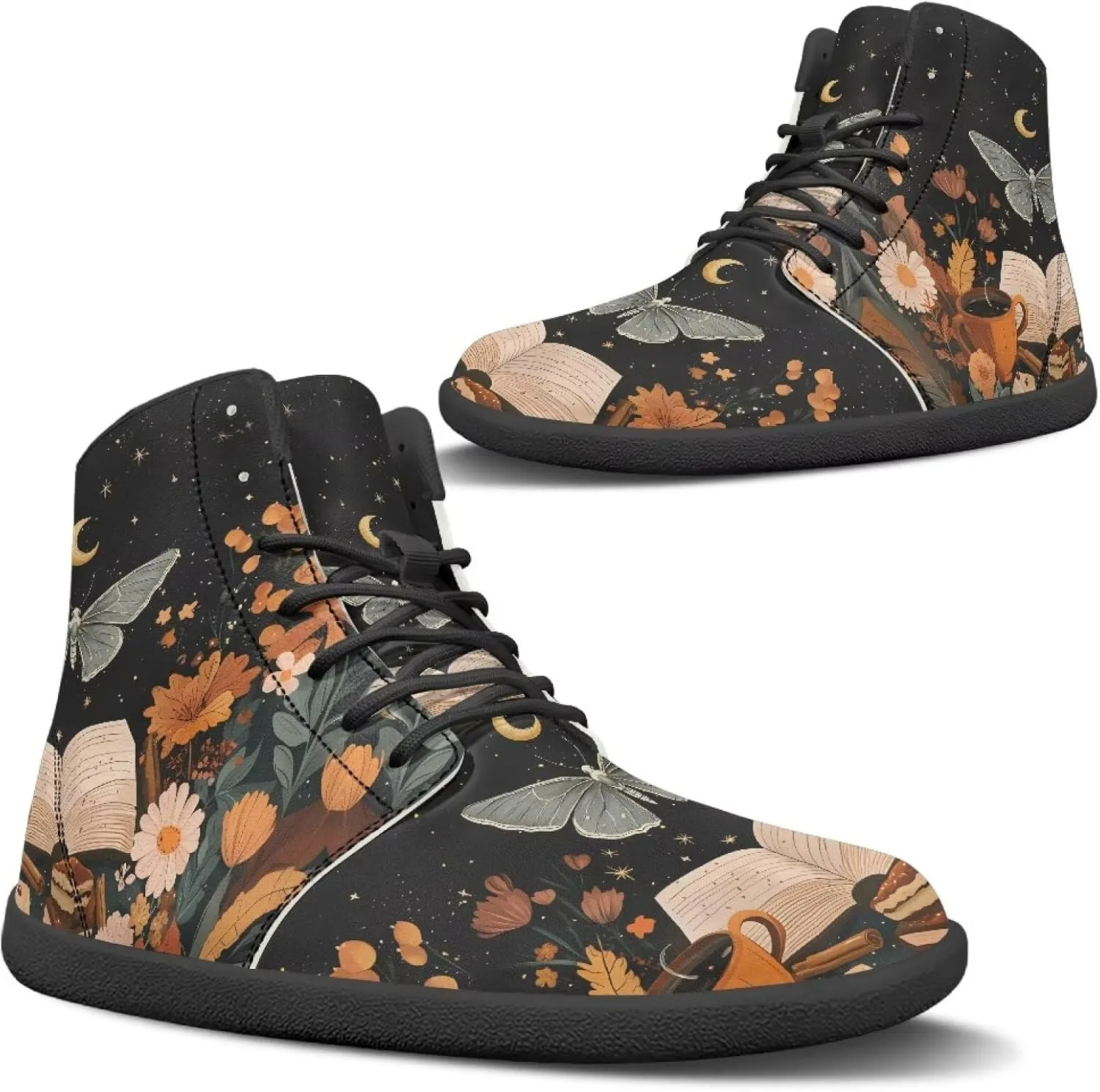Womens Zero Drop Barefoot Sneakers Wide Toe Box Fashion Comfort Hiking Training Workout Sneakers High Top Athletic Running Beginners Shoes US 6-11.5