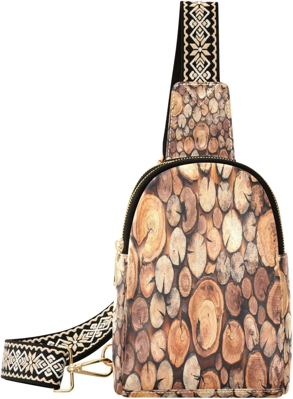 Wooden Fanny Pack Crossbody PC Leather Small Sling Bag for Women Abstract Fashion Waist Packs Chest Bag for Travel Sports Running Hiking