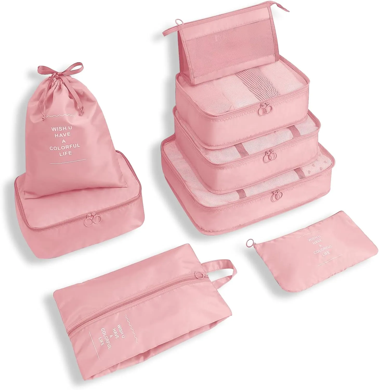 WOOMADA 8 Set Packing Cubes for Suitcases Travel Essentials Luggage Organizer for Travel Accessories Shoe Bag Tioletry Bag Laundry Bag(Pink)