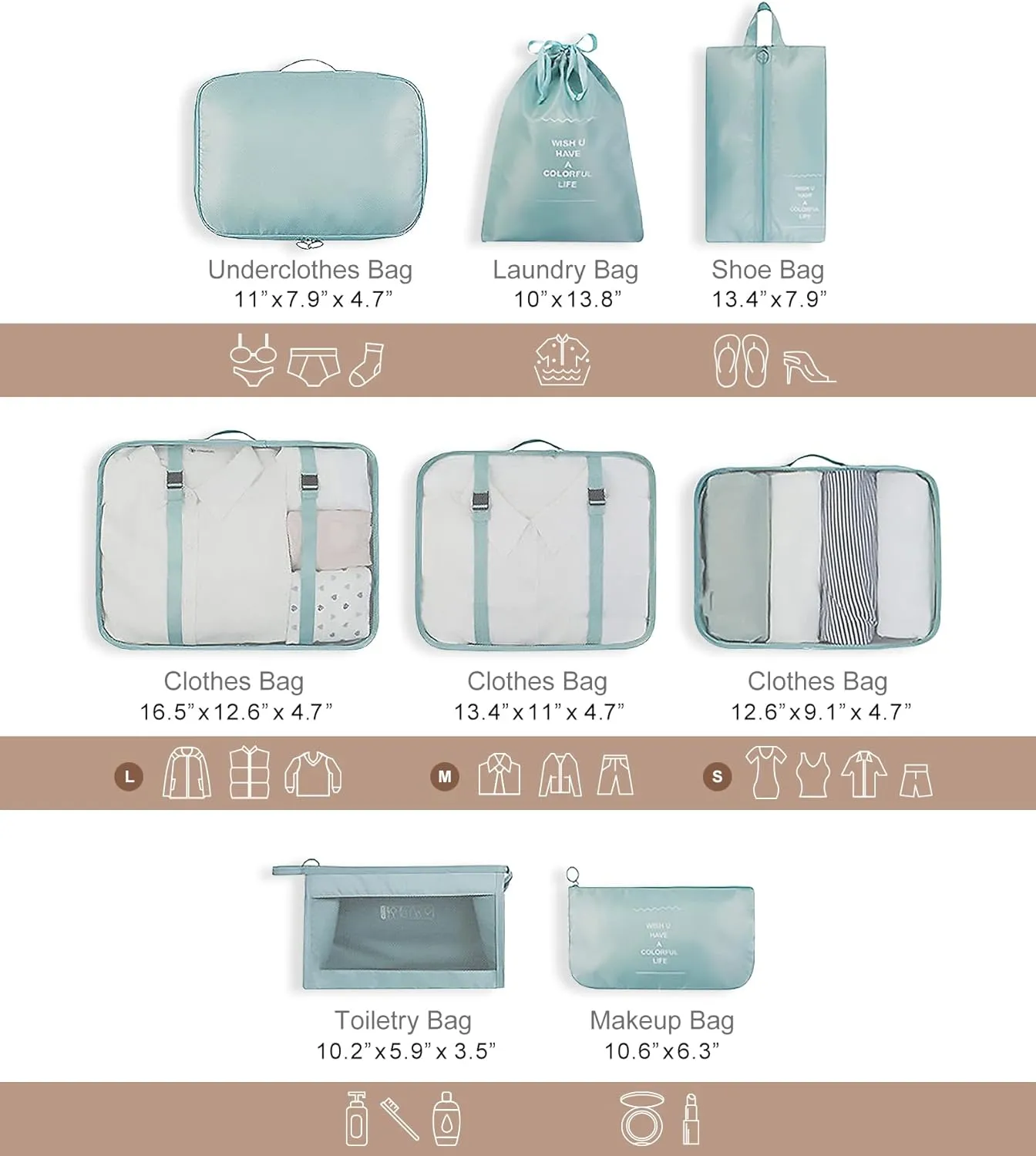 WOOMADA 8 Set Packing Cubes for Suitcases Travel Essentials Luggage Organizer for Travel Accessories Shoe Bag Tioletry Bag Laundry Bag(Pink)