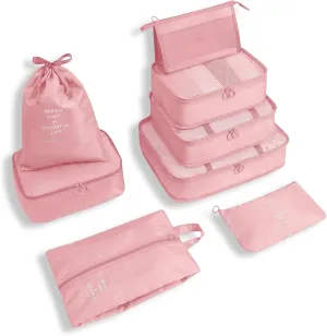 WOOMADA 8 Set Packing Cubes for Suitcases Travel Essentials Luggage Organizer for Travel Accessories Shoe Bag Tioletry Bag Laundry Bag(Pink)