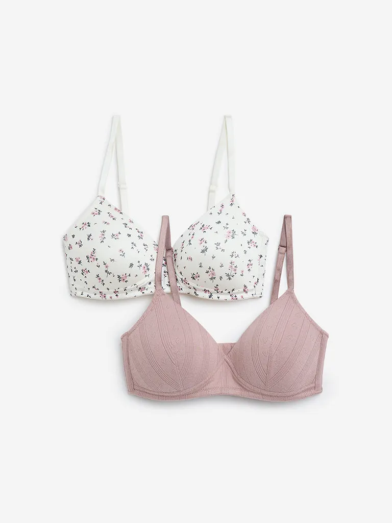 Wunderlove Multicolour Printed Padded Bra - Pack of 2
