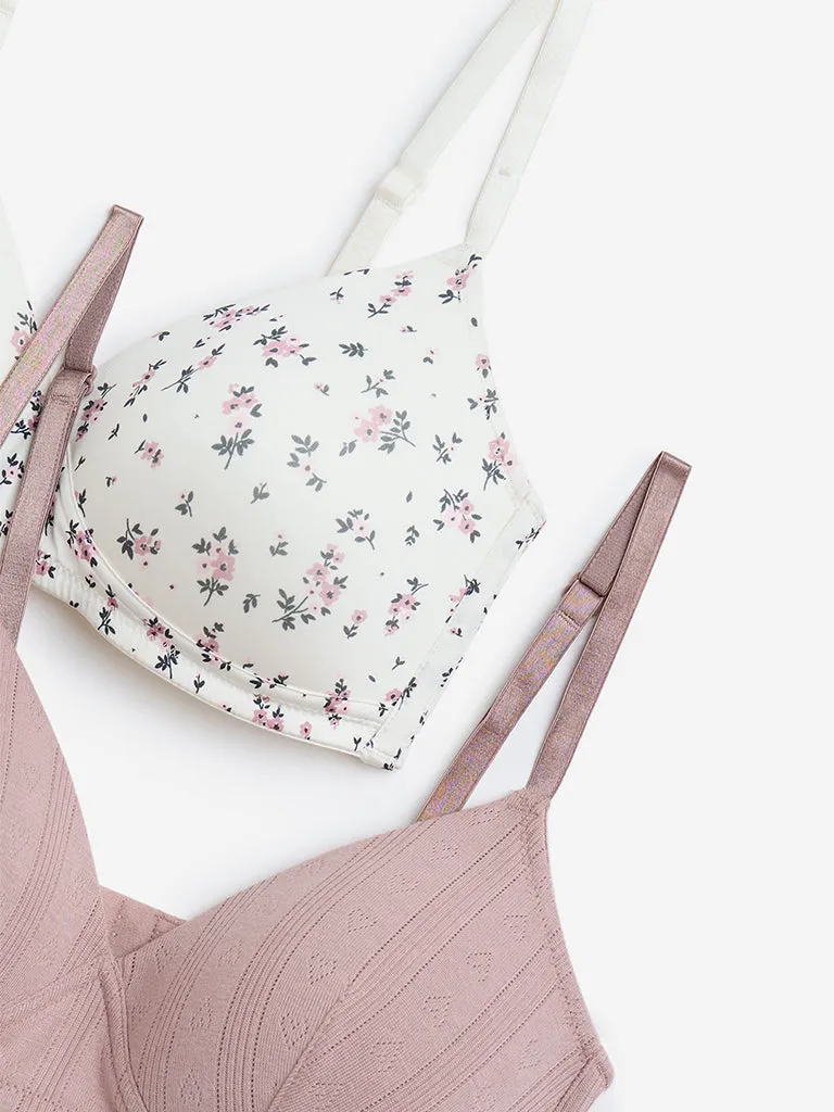 Wunderlove Multicolour Printed Padded Bra - Pack of 2