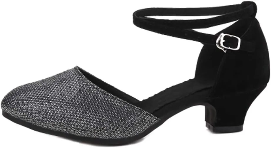 YKXLM Closed Toe Latin Dance Shoes Ballroom Dance Heels Women Character Shoes
