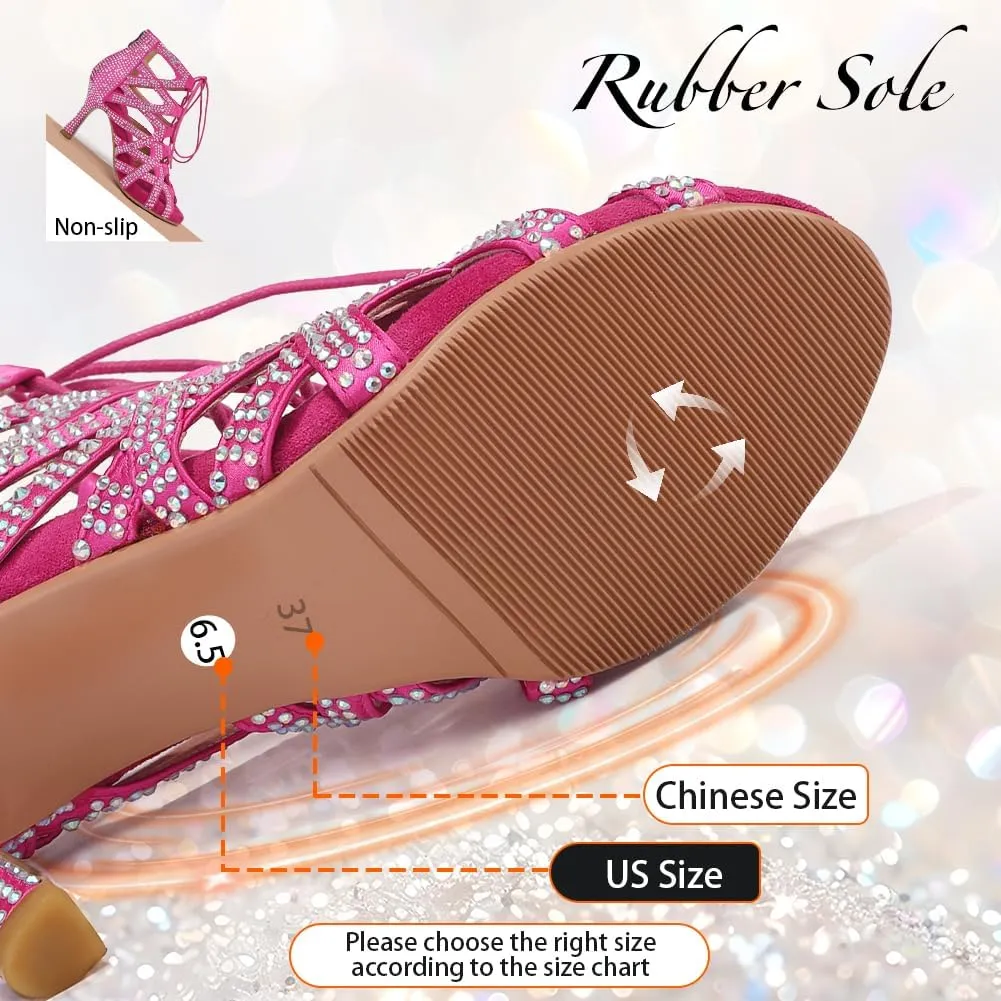 YKXLM Latin Dance Boots Salsa Bachata Ankle Open Toe Rhinestone Practice Performance Dancer Shoes Women