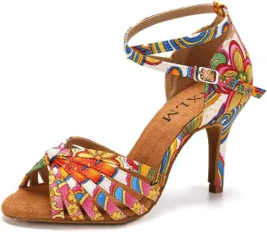 YKXLM Latin Dance Shoes for Women Ballroom Salsa Tango Professional Performance Practice Dancer Beginner