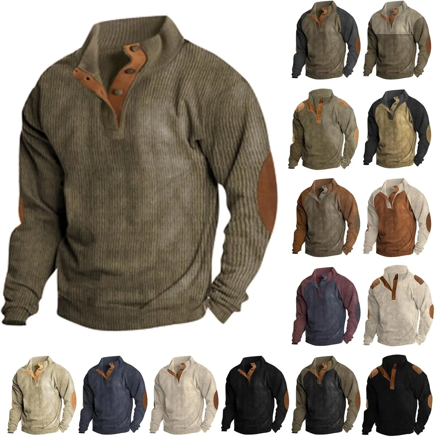 Ymosrh Men's Sweatshirt European Size Outdoor Casual Standing Collar Long-Sleeved Sweater Crewneck Sweatshirts, S-5XL