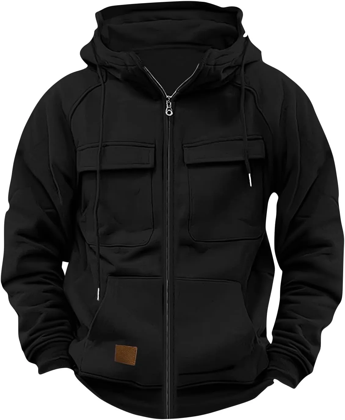 Ymosrh Men's Winter Work Hoodie Zip Up Hoodies with Pockets Long Sleeve Cargo Sweatshirt Sports Hooded Jacket