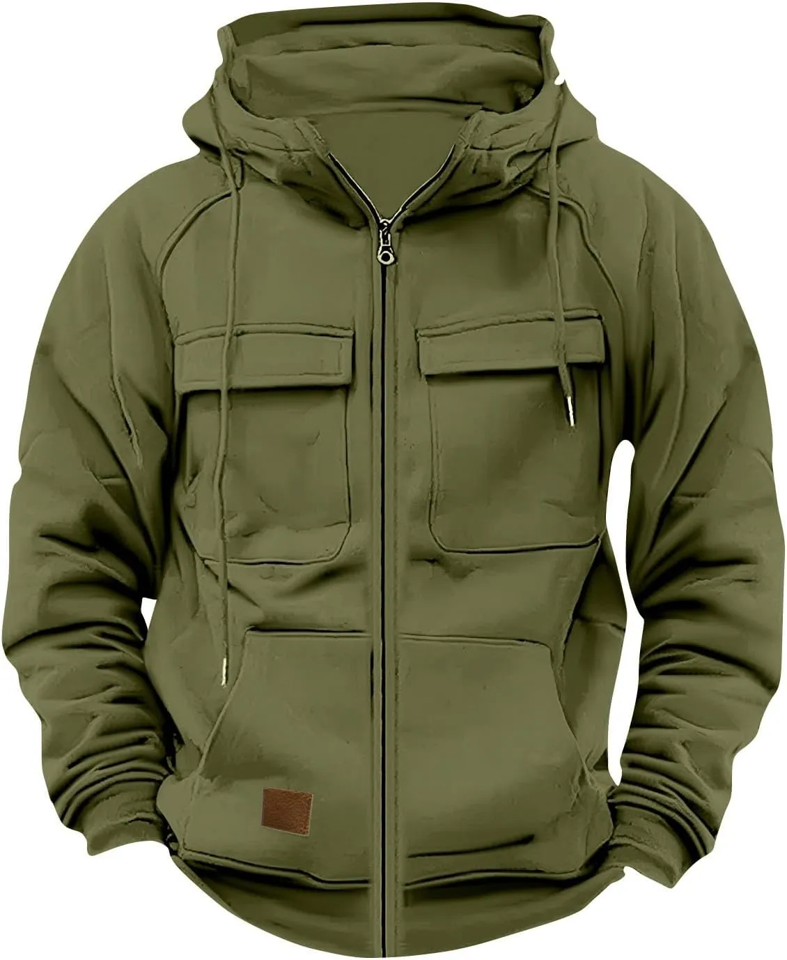 Ymosrh Men's Winter Work Hoodie Zip Up Hoodies with Pockets Long Sleeve Cargo Sweatshirt Sports Hooded Jacket