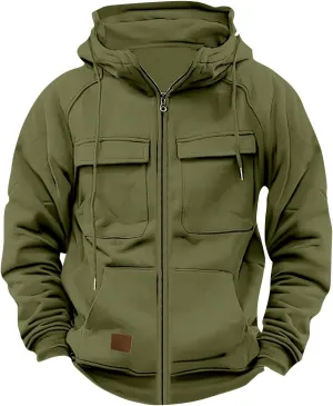 Ymosrh Men's Winter Work Hoodie Zip Up Hoodies with Pockets Long Sleeve Cargo Sweatshirt Sports Hooded Jacket