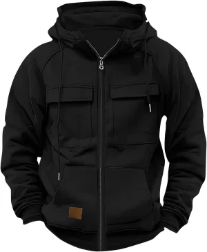 Ymosrh Men's Winter Work Hoodie Zip Up Hoodies with Pockets Long Sleeve Cargo Sweatshirt Sports Hooded Jacket