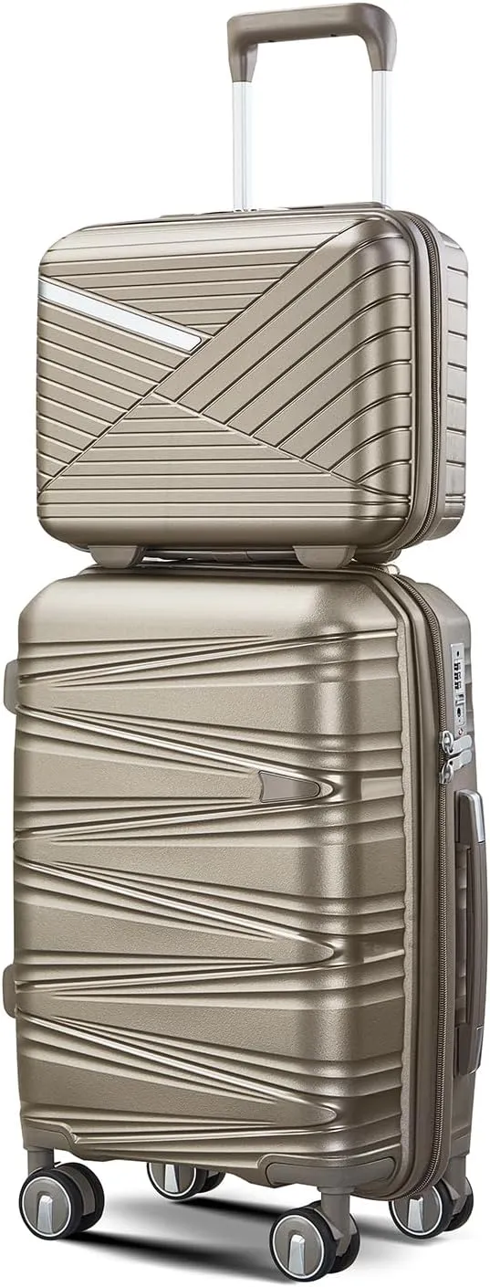 Yoglad Luggage Sets Four piece Expandable Hard Shell Lightweight Durable Suitcase sets Spinner Wheels Suitcase with TSA Lock (14 20 24 28 Inch) (Champagne)