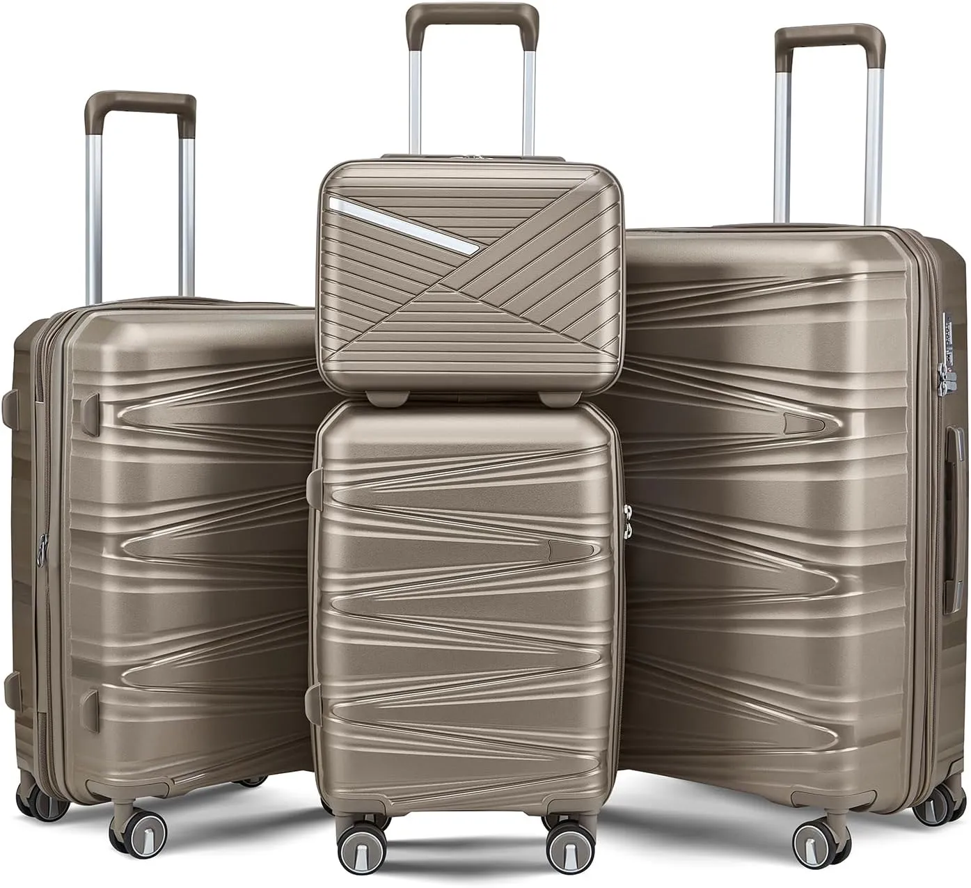 Yoglad Luggage Sets Four piece Expandable Hard Shell Lightweight Durable Suitcase sets Spinner Wheels Suitcase with TSA Lock (14 20 24 28 Inch) (Champagne)