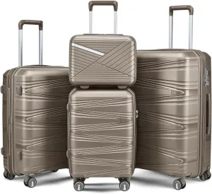 Yoglad Luggage Sets Four piece Expandable Hard Shell Lightweight Durable Suitcase sets Spinner Wheels Suitcase with TSA Lock (14 20 24 28 Inch) (Champagne)