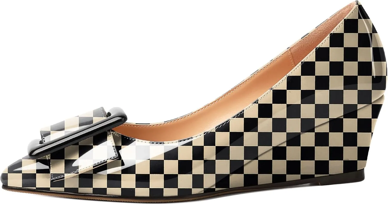 Zamikoo Women Wedge Heel Pumps Low Heel Slip On Pumps 2 Inch Closed Pointy Toe Dress Shoes with Buckle for Work Casual Daily Life Party Dress
