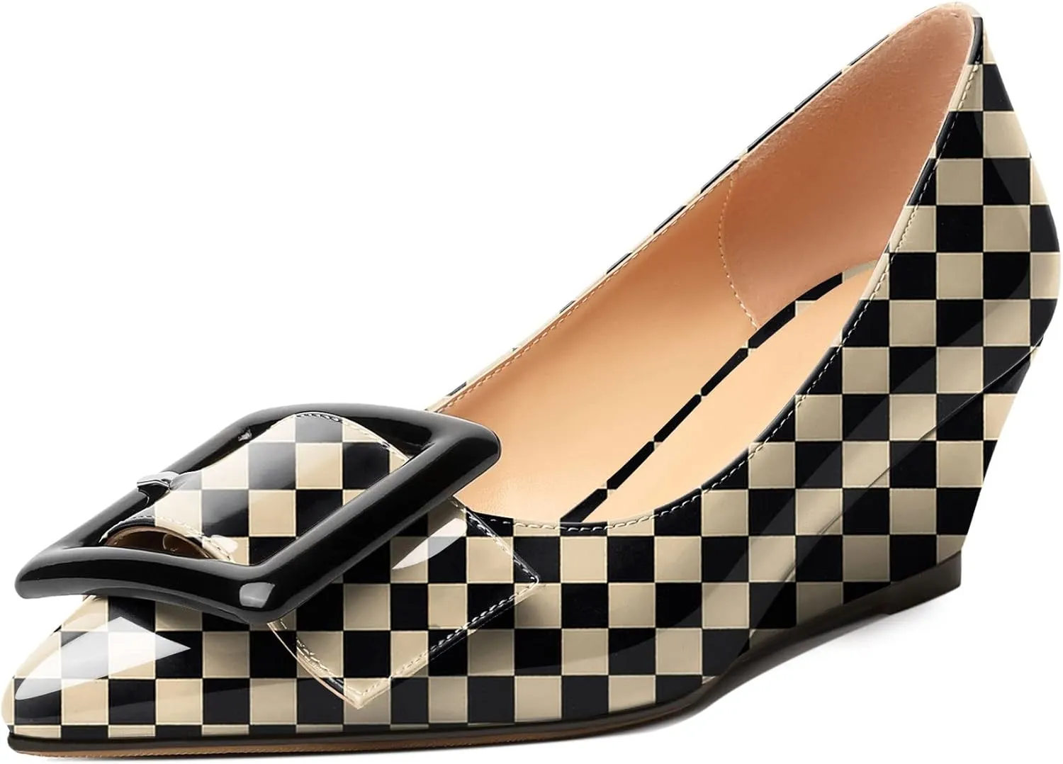 Zamikoo Women Wedge Heel Pumps Low Heel Slip On Pumps 2 Inch Closed Pointy Toe Dress Shoes with Buckle for Work Casual Daily Life Party Dress