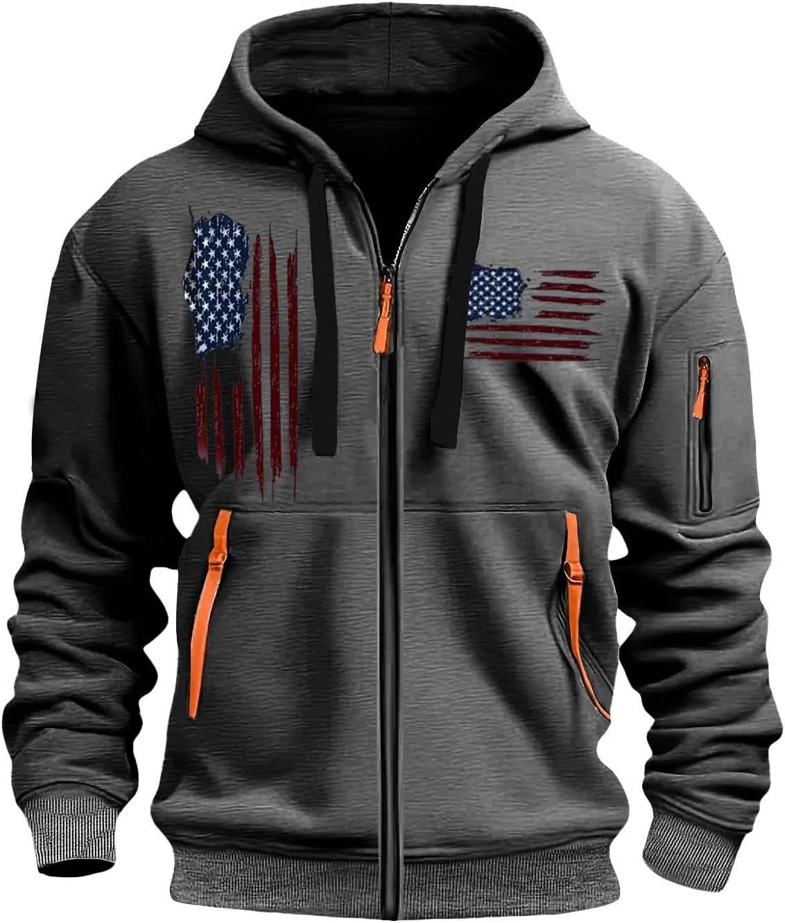 Zipper Hoodies for Men Graphic American Flag Tactical Hooded Sweatshirts Long Sleeve Athletic Jacket With Pockets