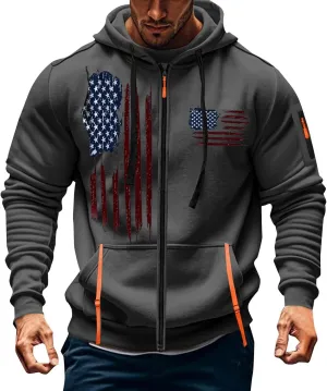 Zipper Hoodies for Men Graphic American Flag Tactical Hooded Sweatshirts Long Sleeve Athletic Jacket With Pockets